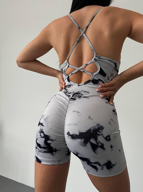 Жіночий літній комбінезон на бретелях з імітацією пушап на попі мікродайвінг Сірий, 46/48 Одеса - фото 5