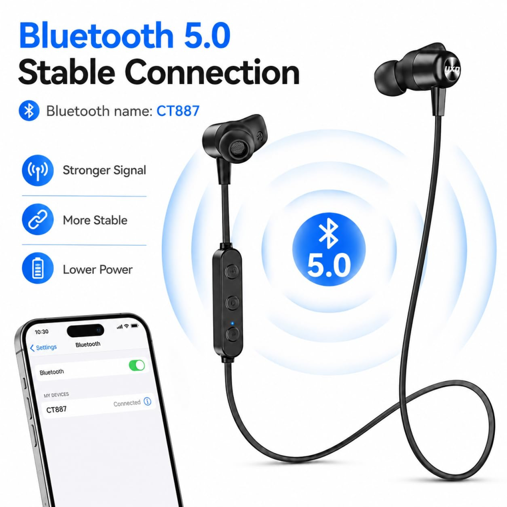 Беспроводные Bluetooth-наушники UXD с микрофоном CVC 8.0, Hi-Fi звук, IPX7, до 20 часов работы, магнитные, черные Киев - изображение 6
