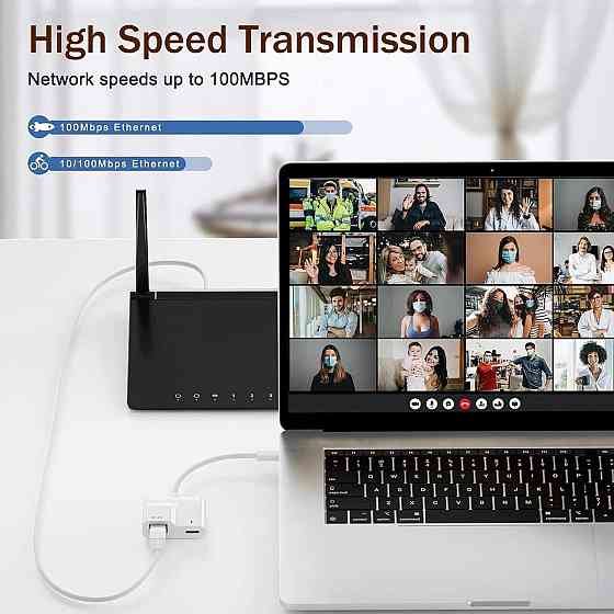 Адаптер Lightning в RJ45 Ethernet LAN для iPhone iPad iPod с зарядным портом 2 в 1 белый Киев