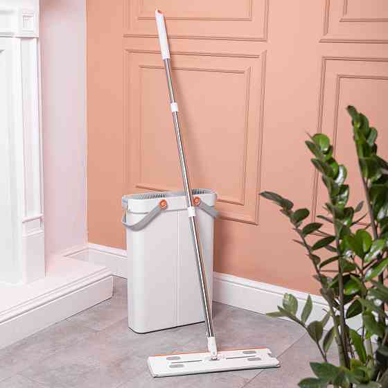 Швабра з відром для миття підлоги з віджимом, плоска насадка з мікрофібри, набір для прибирання дому HP-35015-18 Коломия