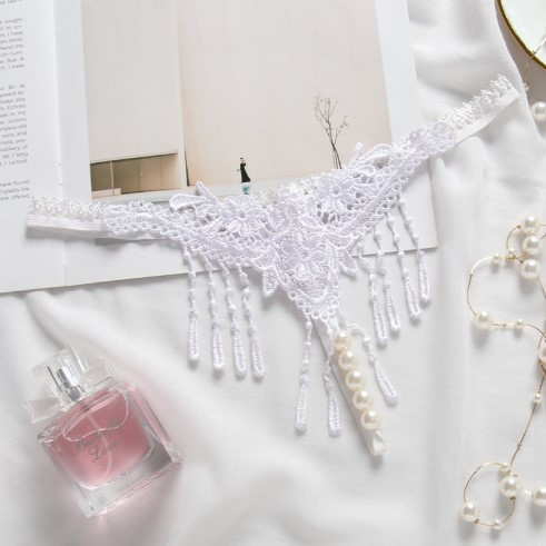 Стрінги з бусами еротичні універсальний білий Київ - фото 1