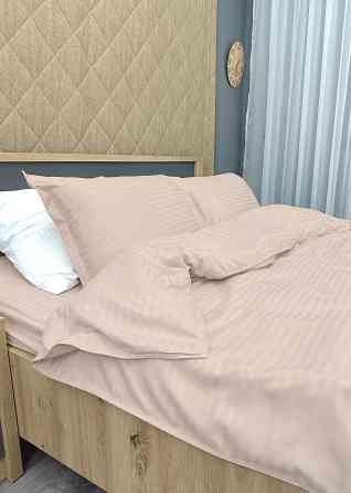 Комплект постельного белья Страйп-сатин Семейный с простыней на резинке 180х200х25, 2 пододеяльника 150х200, 2 наволочки 70х70 Пудровый (88-226) Киев