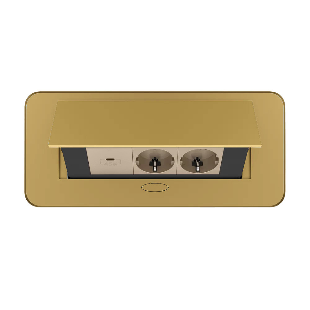 Меблева розетка потрійна LIVOLO золота, вбудована у стільницю, з USB Type-C 45 Вт, висувна, з заземленням, плавне відкриття, алюміній (VL-SHS013-TC-UC Коломыя - изображение 7