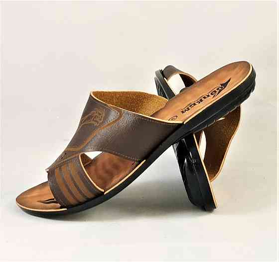 Мужские Шлёпанцы Тапочки Кожаные Сланцы Коричневые (размеры: 42) Днепр