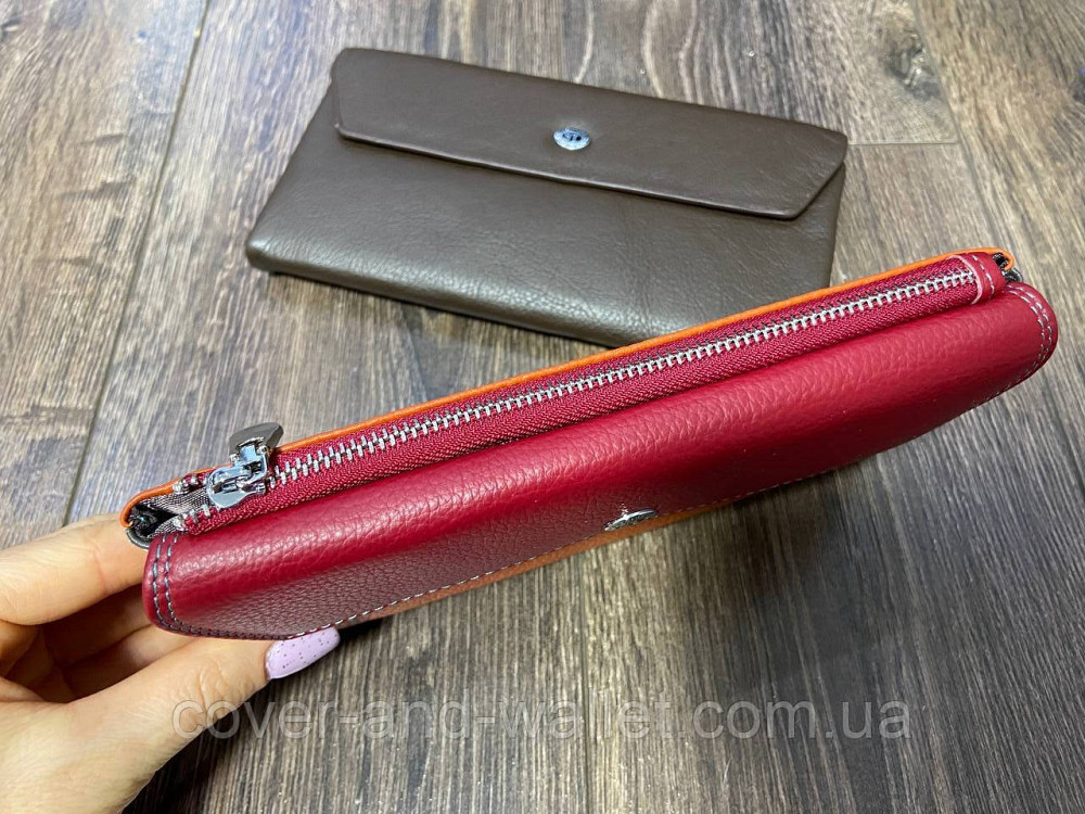Тонкий женский кожаный кошелек купюрник оранжевого цвета SB 42 Киев - изображение 3