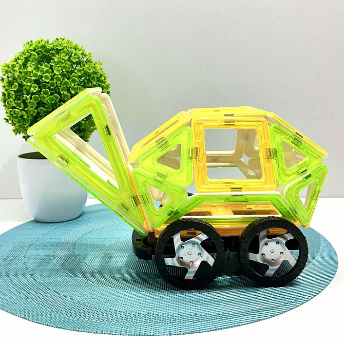 Конструктор магнітний Limo Toy Транспорт 57 деталей Зелено-жовтий (KB 1014) Чернигов - изображение 3