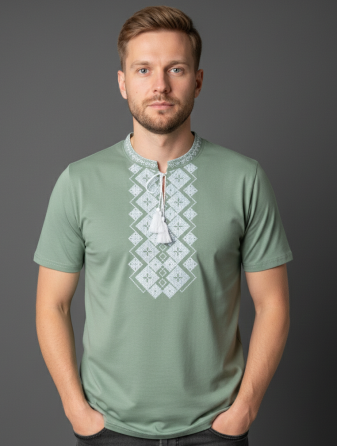 Чоловіча Футболка вишиванка оливкового кольору Київ