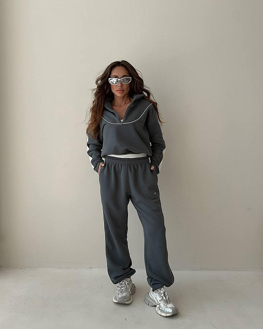 Жіночий теплий прогулянковий костюм двійка з кантом трьохнитка на флісі Одеса - фото 1