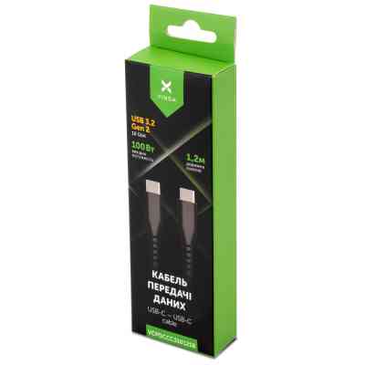 Дата кабель USB-C to USB-C 1.2m UBS3.2 Gen2 10G 100W Chip Silicon Black Vinga (VCPDCCC31012SB) Винница