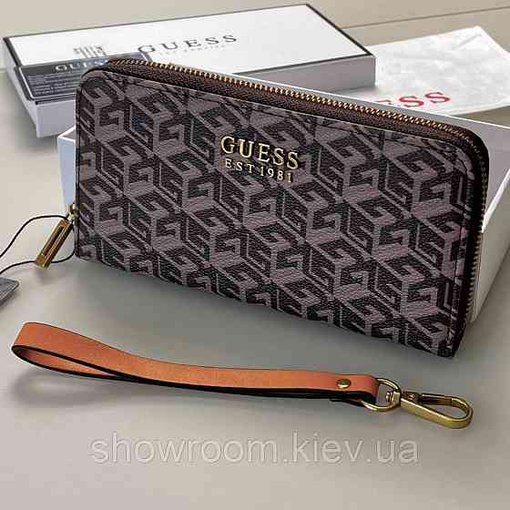 Женский кошелек на молнии Guess (7594) коричневый Киев