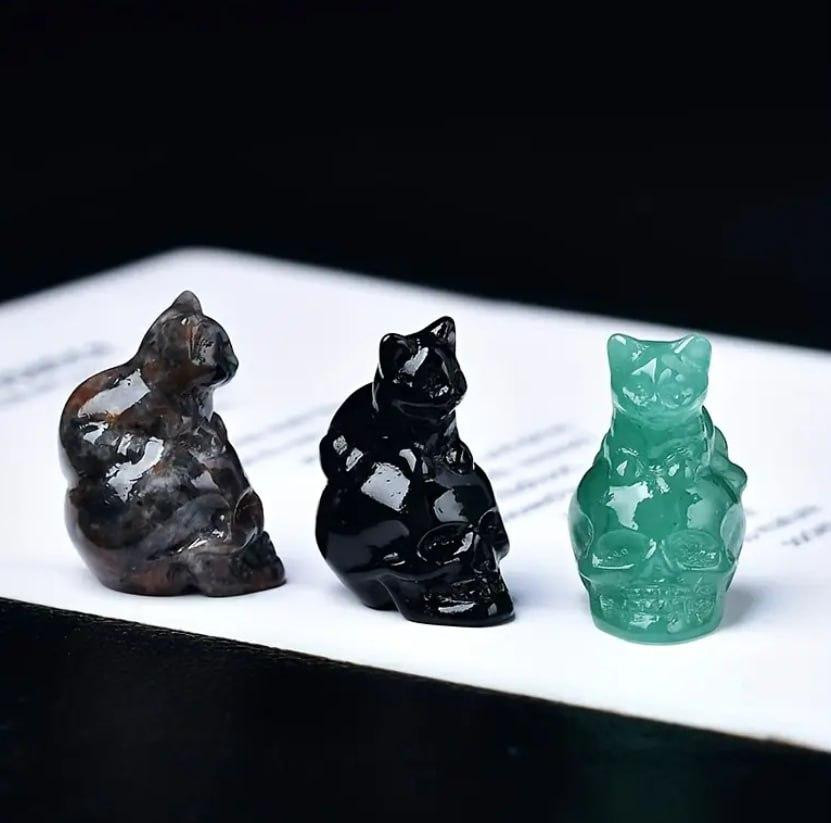 Фигурка кот на черепе из натурального обсидиана 3см. Киев - изображение 4
