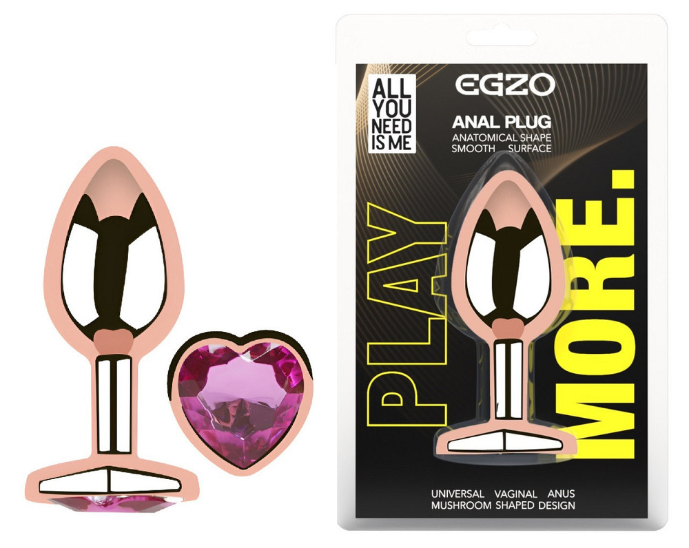 Анальна пробка з кристалом EGZO - Rose Gold Heart Plug Rose size S Sex Aura Київ - фото 1
