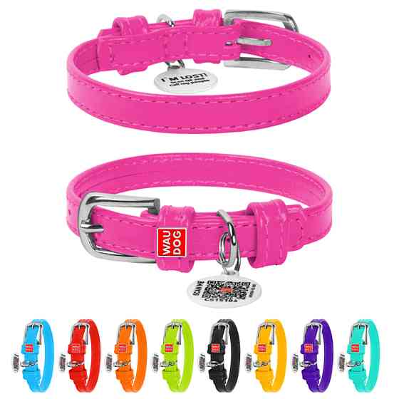Нашийник для собак шкіряний WAUDOG Glamour з QR паспортом, без прикрас, XS, Ш 12 мм, Дов 21-29 Коломыя