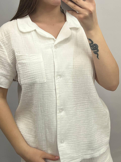 Муслінова жіноча піжама з шортами Молочний L Харків - фото 4