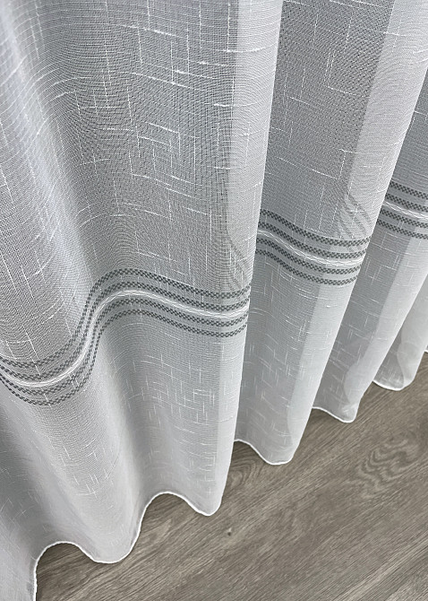 Тюль VR-Textil 1428т Льон Мережка Білий з сірим 200х270 см (42-0619) Київ - фото 8