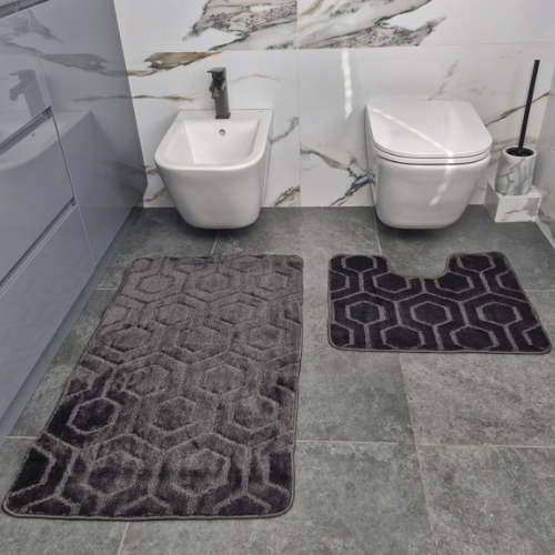 Набір килимків для ванної 2шт 60*100см+50*60см U-виріз Соти Standard сірий поліпропілен Дариана Житомир - фото 3