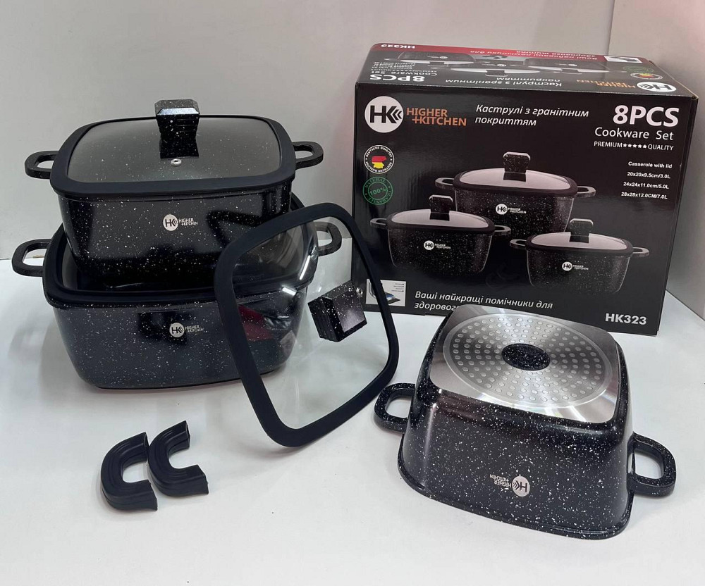 НК-323 Каструлі Набір квадратних із силіконовими кришками (4) Одеса - фото 4