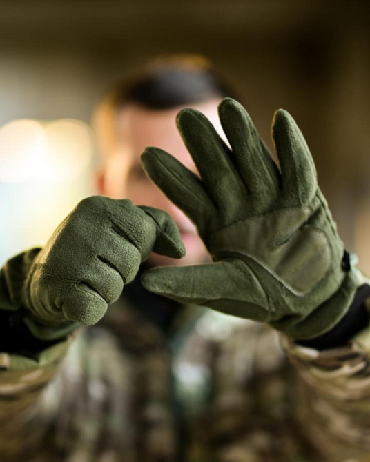 Утеплені замні флісові рукавички з хутром олива ПП8211 Одеса - фото 3