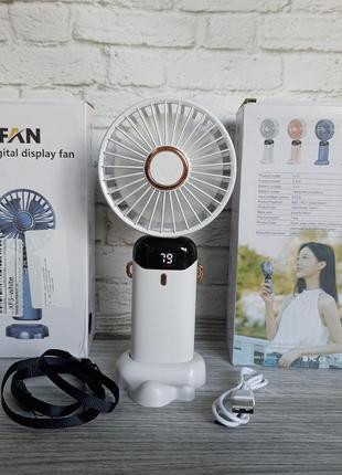 Акумуляторний міні-вентилятор 5 швидкостей з дисплеєм, підставкою-тримачем для смартфона, шнурком на шию Одеса - фото 7