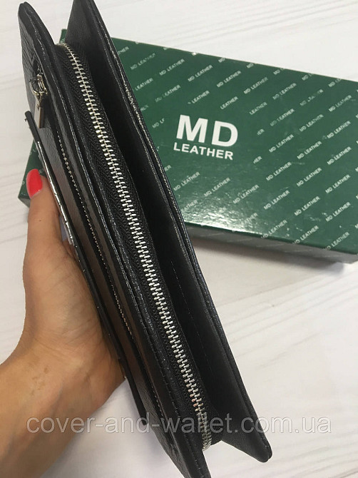 Великий шкіряний чоловічий гаманець клатч на магнітах та блискавці MD Leather Київ - фото 1