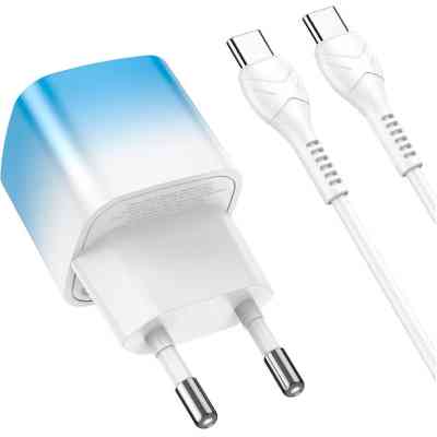 Зарядное устройство HOCO C101A USB-C PD20W + cable USB-C to USB-C Ice Blue (6931474769398) Винница