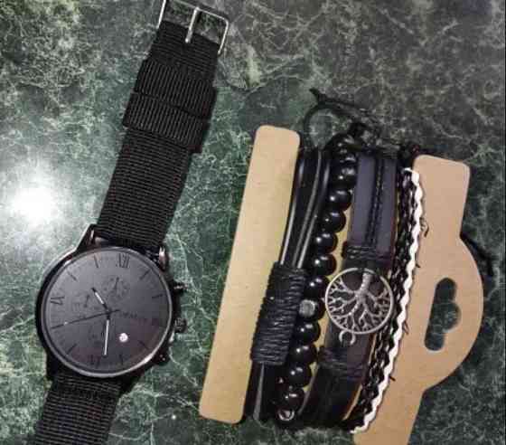 Подарочный набор для мужчин: наручные часы с 4 ориг. браслетами- диам 4см, длин 24см, шир рем 2см, без коробки Киев