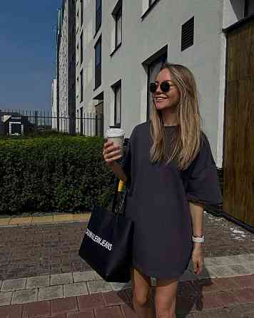 Жіноча стильна повсякденна сукня-футболка турецька двонитка графіт Одеса