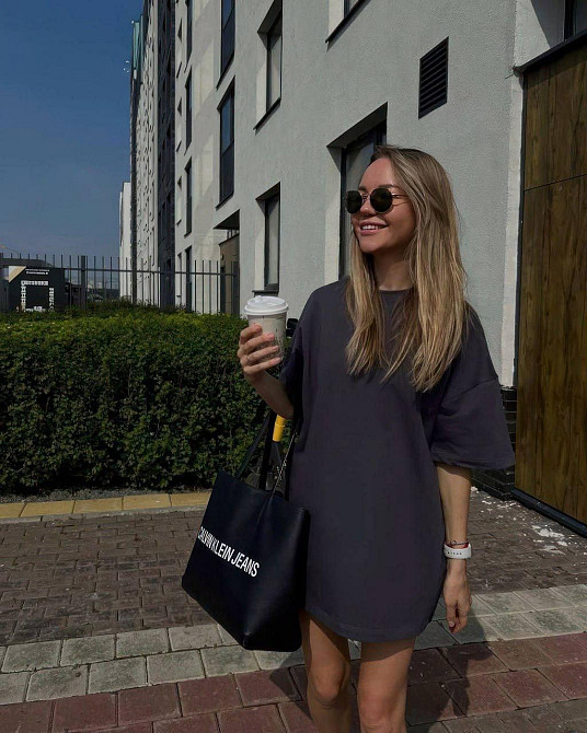 Жіноча стильна повсякденна сукня-футболка турецька двонитка графіт Одеса - фото 1