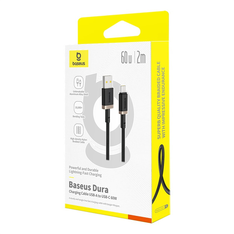 Кабель Baseus Dura Series Fast Charging Cable USB to Type-C 60W 2m Gold+Black Одеса - фото 2
