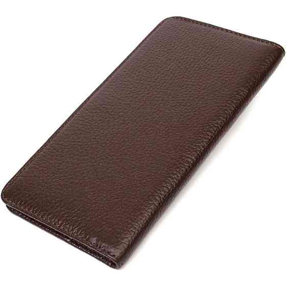 Вертикальный узкий мужской бумажник из натуральной зернистой кожи BOND 22052 Коричневый Киев