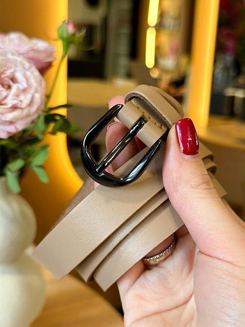 Кожаный женский ремень в бежевом цвете 3334 Каменское - изображение 4