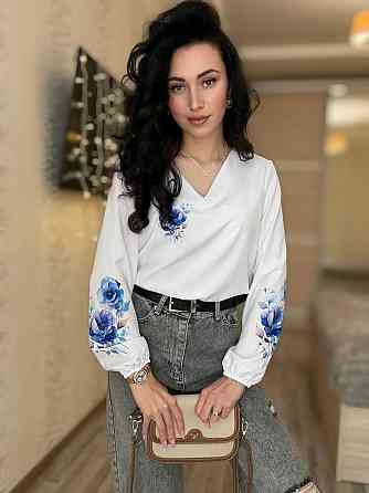 Женская праздничная блуза с цветами турецкий софт Белый, 46/48 Одесса