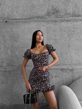Женское легкое романтичное мини платье в цветочный принт софт Черный, 44/46 Одесса