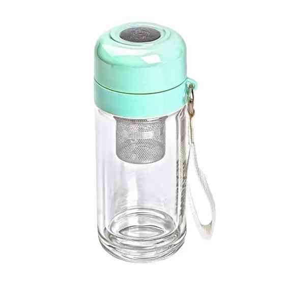 Термос стеклянный Hexagram с двойными стенками и заварником 240 мл мятный HP-14-40M Киев