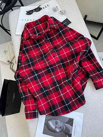 Жіноча тепла оверсайз сорочка у клітинку кашемір байка Одеса
