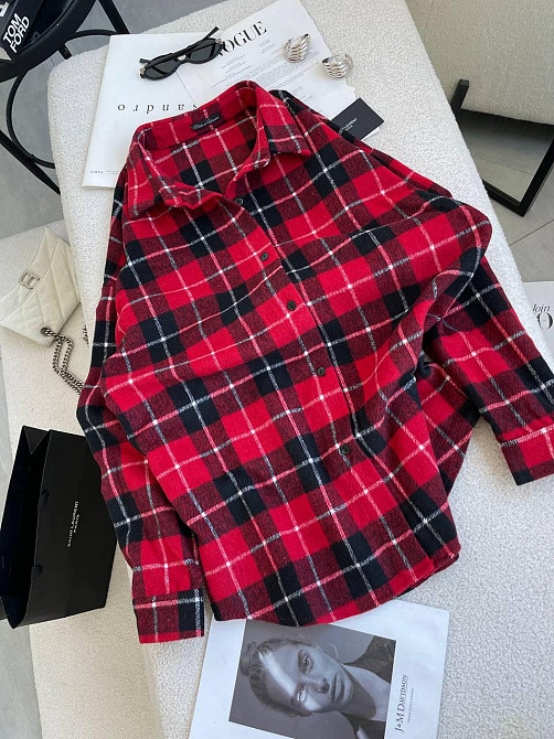 Жіноча тепла оверсайз сорочка у клітинку кашемір байка Одеса - фото 1