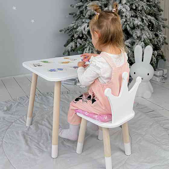 Детский столик и стульчик белый. Столик с ящиком для карандашей и разукрашек Стол и стуль детский белая корона Киев