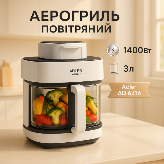 Электрический аэрогриль для кухни Adler AD 6316 3Л 1400Вт, Воздушная безмасляная фритюрница LS-67 Львов