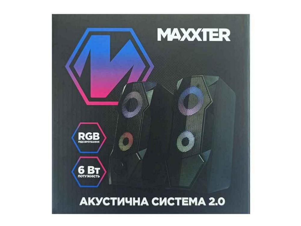 Колонка компютерна 2.0 CSP-U002 RGB чорні 6W ТМ MAXXTER Київ - фото 1