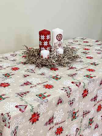 Ecotton Скатертина Ecotton 150х220 см Новорічна Новорiчнi iграшки бежево-червона Киев