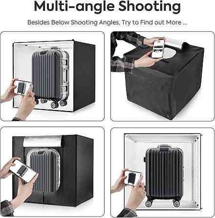 Фотобокс 100x100x100 см чорний 384 LED димований CRI≥95 3 фони білий/чорний/синій портативний PVC Oxford набір для предметної Київ