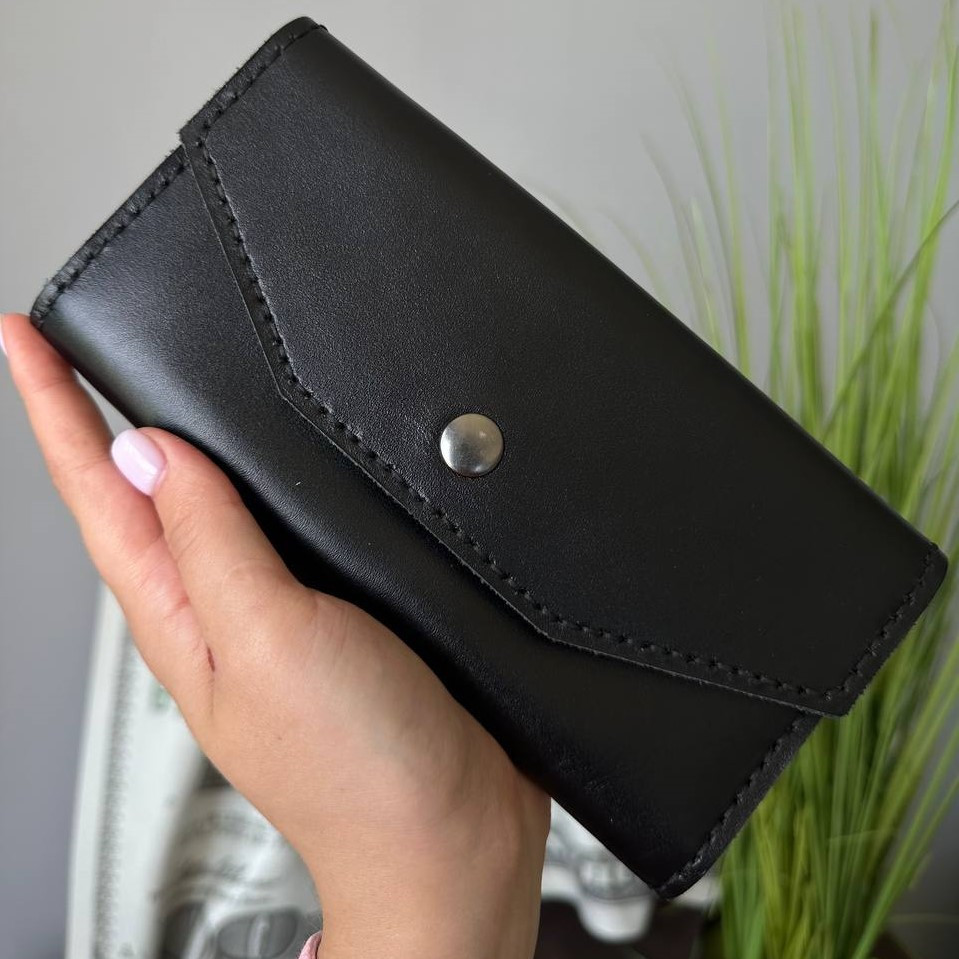 Гаманець Чорний клатч Флоренція шкіряний жіночий ручної роботи, стильний модний клатчMasterSem Київ - фото 5