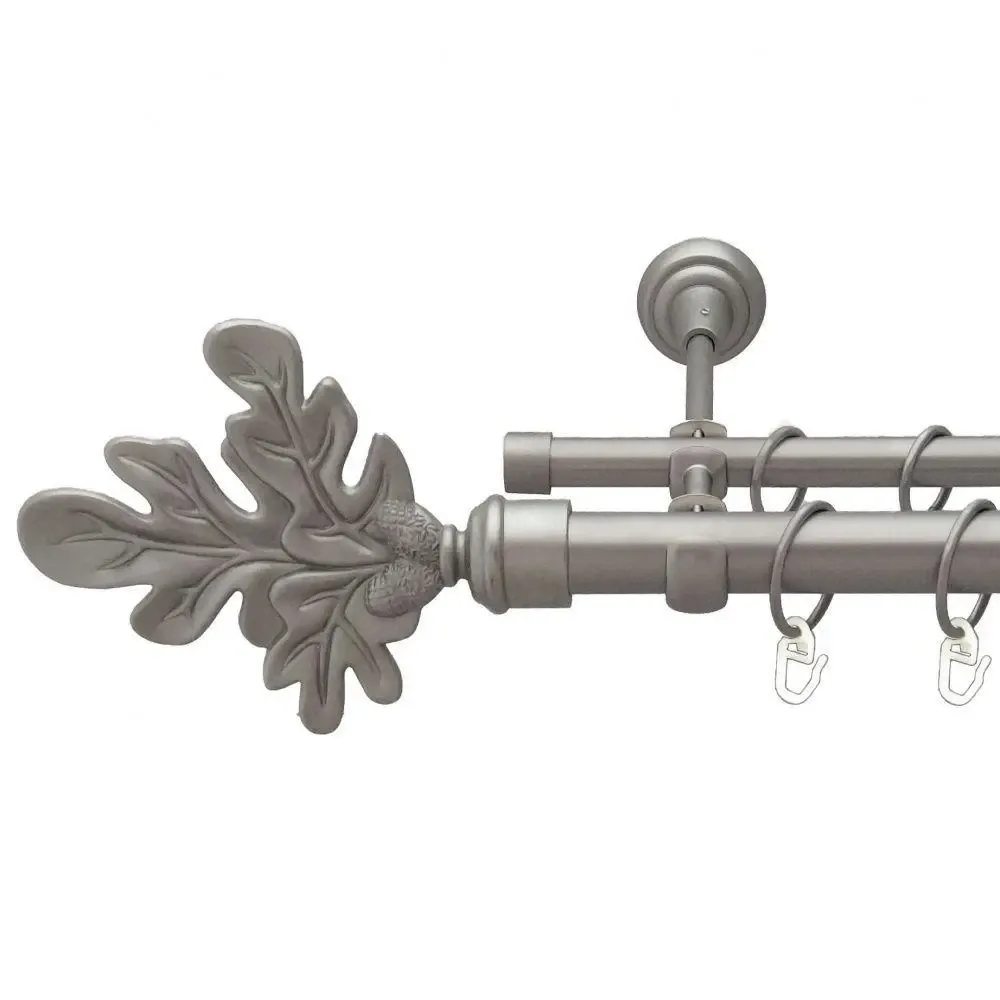 Карниз Orvit Листок Дуба металевий дворядний відкритий гладка труба кільце металеве Сатин 25\16 мм 200 см (6353168) Львів - фото 1