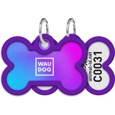 Адресник для тварин WAUDOG Smart ID з QR паспортом "Градієнт фіолетовий", кістка 40х28 мм (231-4034) Вінниця