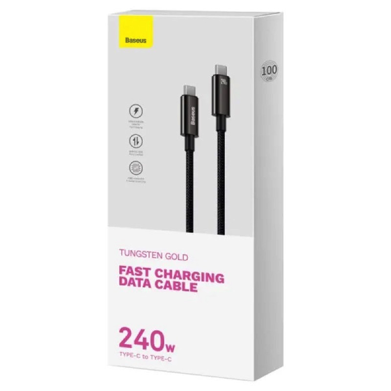 Кабель Type-C Baseus Tungsten Gold швидка зарядка та передача даних 240W 2m Black CAWJ040101 Одеса - фото 2