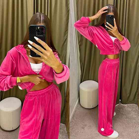 Жіночий стильний повсякденний костюм, двойка якісний турецький велюр Малина, 42/44 Одеса