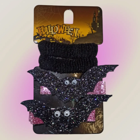 Заколки на Хелловін Кажани з резинками one size чорно-рожевий Київ - фото 1