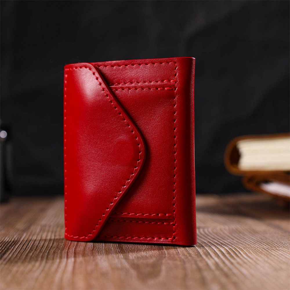 Небольшое женское портмоне в три сложения Красный (GRANDE PELLE) Киев - изображение 3