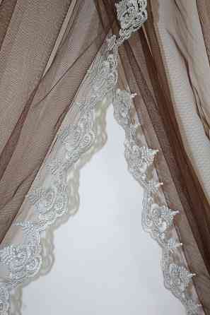 Кухонные шторки VR-Textil № 100к с подвязками белый с венге 490х170 см (50-830) Киев