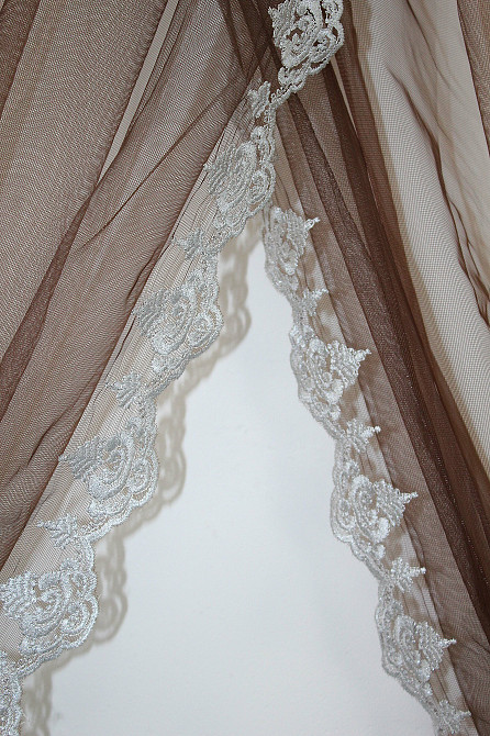 Кухонные шторки VR-Textil № 100к с подвязками белый с венге 490х170 см (50-830) Киев - изображение 4